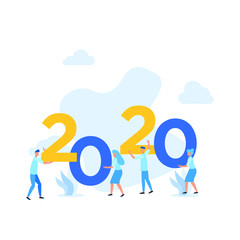 Flat illustration happy new year 2020 with mini people