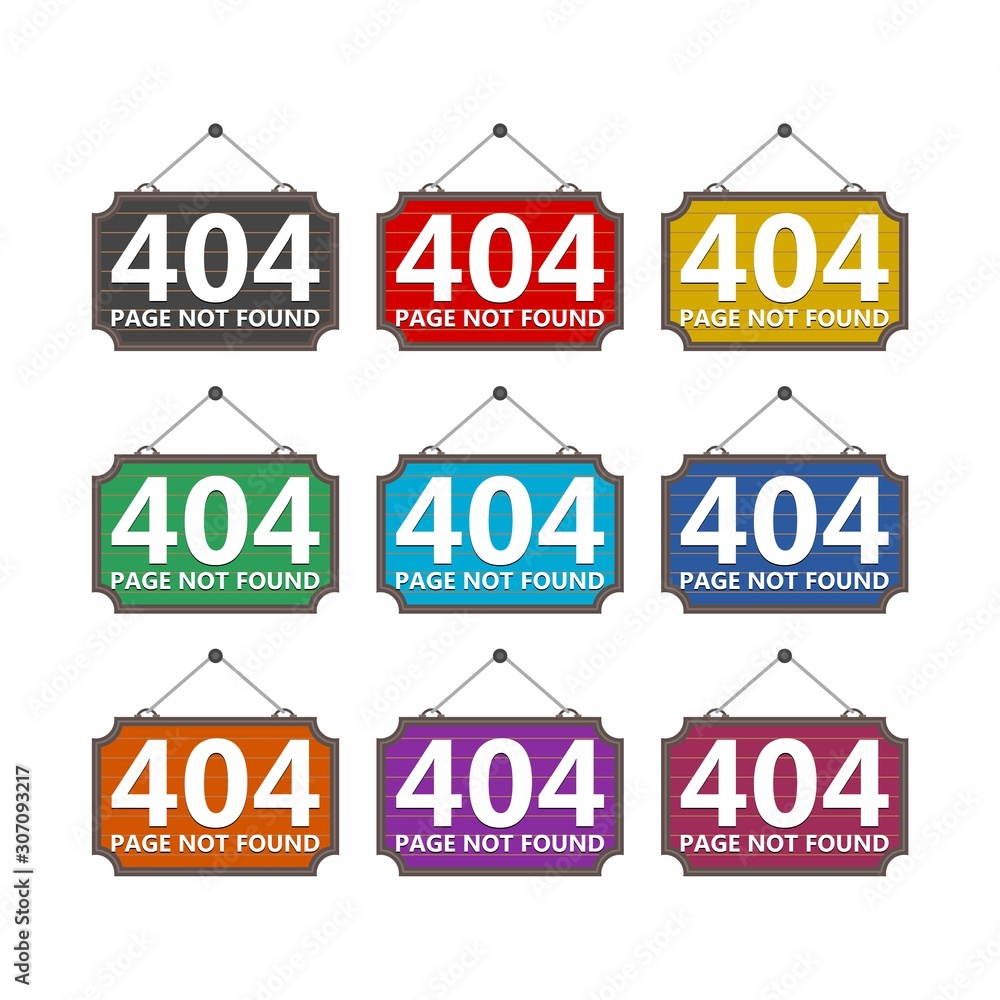 Poster 404 error color icon set isolated on white background