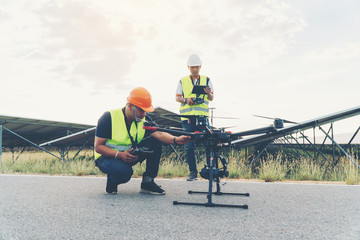 Inspector engineering concept; Engineer inspect solar panel  at solar power plant