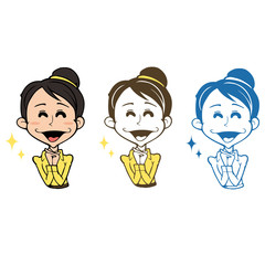 笑顔の女性：３つのカラーバリエーションセット