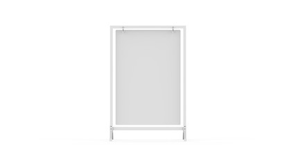 Swinger sign frame, double sided blank white board for mock up template and branding presentation, 3d illustration