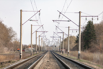 Fototapeta na wymiar Train rails in country landscape