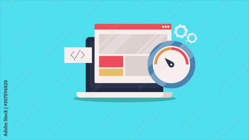 Poster website loading speed, seo, web-page test, internet technology concept. 2d animation video clip.
