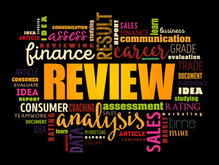Review word cloud collage, business concept background
