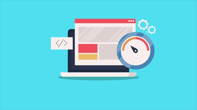 Website loading speed, seo,  web-page test, internet technology concept. 2d animation video clip.