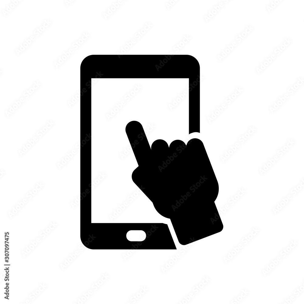Poster Touching smartphone icon flat style isolated on background. touch screen mobile phone icon sign symbol for web site and app design.