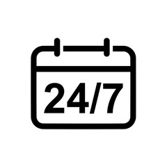 24/7 calendar icon flat style isolated on background. service time icon sign symbol for web site and app design.
