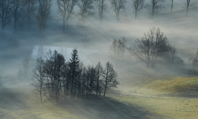 Obraz na płótnie Canvas Foggy landscape in Poland, Sudety