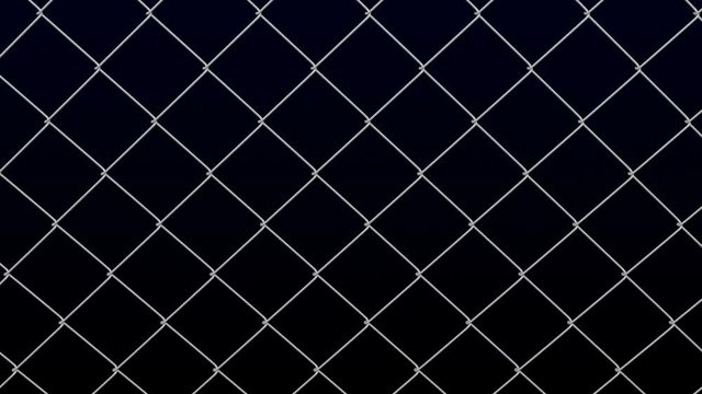 Metallic fence net moving on black background. Luma matte. Loopable. 3D rendering.