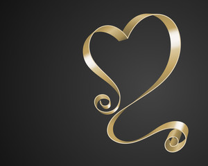 Valentines day greeting card or poster gold heart from ribbon vector background.