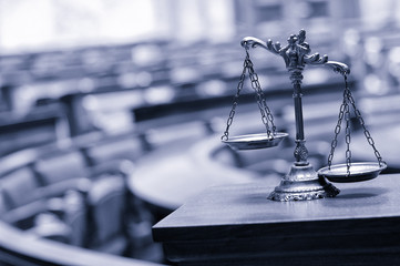 Decorative Scales of Justice in the Courtroom