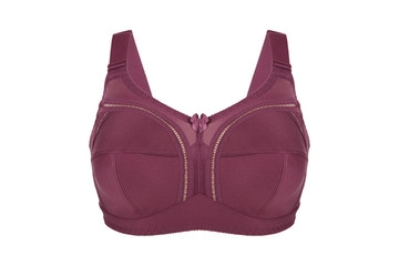 Beautiful purple bra. Lace bra, isolated on white background