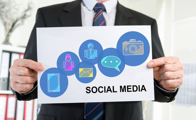 Social media concept shown by a businessman