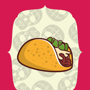 delicious taco mexican food with skulls heads pattern