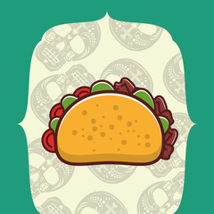 delicious taco mexican food with skulls heads pattern