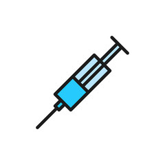Fototapeta premium Medicine syringe with needle flat color icon.