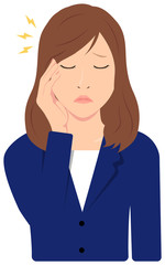 Young asian business woman vector illustration (upper body,waist up) / headache, migrane 