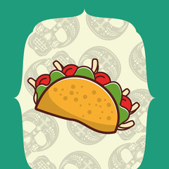 delicious taco mexican food with skulls heads pattern