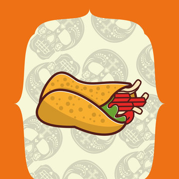 delicious burrito mexican food with skulls heads pattern