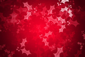 Fondo rojo navideño con hojas de acebo.