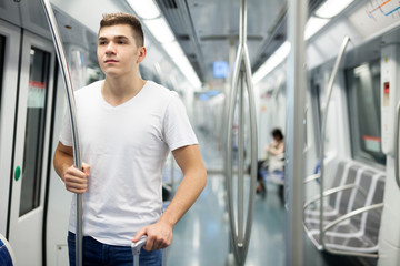 Man traveling on subway