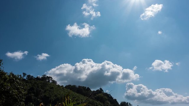 Timelapse of mountainous landscape during a sunny day or sunset at Phu Chi Fah National Park, Chiang Rai. footage time lapse b-roll scene 4k.