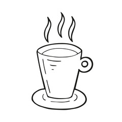 Single hand drawn coffee cup. In doodle style, black outline isolated on a white background. Cute element for card, social media banner, stickers. Vector illustration