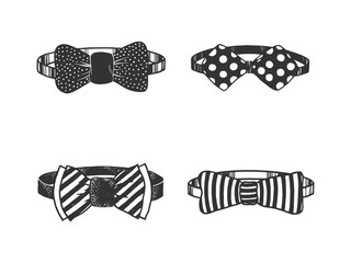 Bow tie set sketch engraving vector illustration. T-shirt apparel print design. Scratch board style imitation. Black and white hand drawn image.