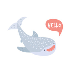 Cute smiling whale shark in childish style