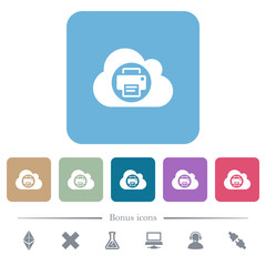 Cloud printing flat icons on color rounded square backgrounds