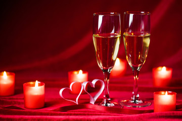 Champagne glasses and candles