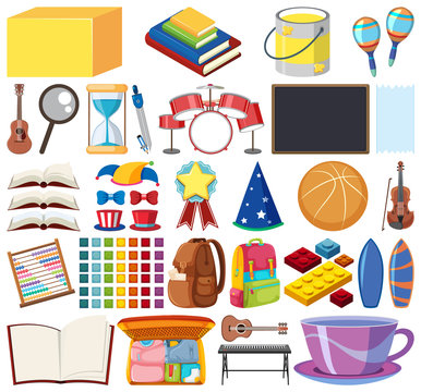 Set of isolated objects theme school itmes