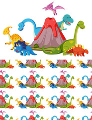 Dinosaurs and volcanoes with and seamless design