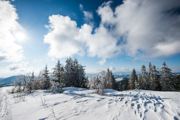 Fototapeta na wymiar Gorgeous view from the snowy slope
