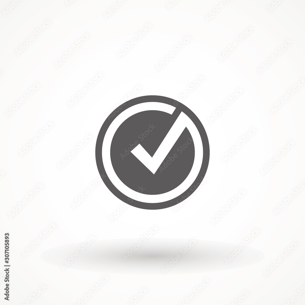 Poster tick sign. checkmark ok icon, simple mark graphic design. circle symbol yes button for vote, check b