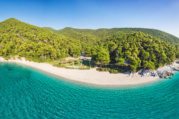 The beach Kastani of Skopelos from drone, Greece