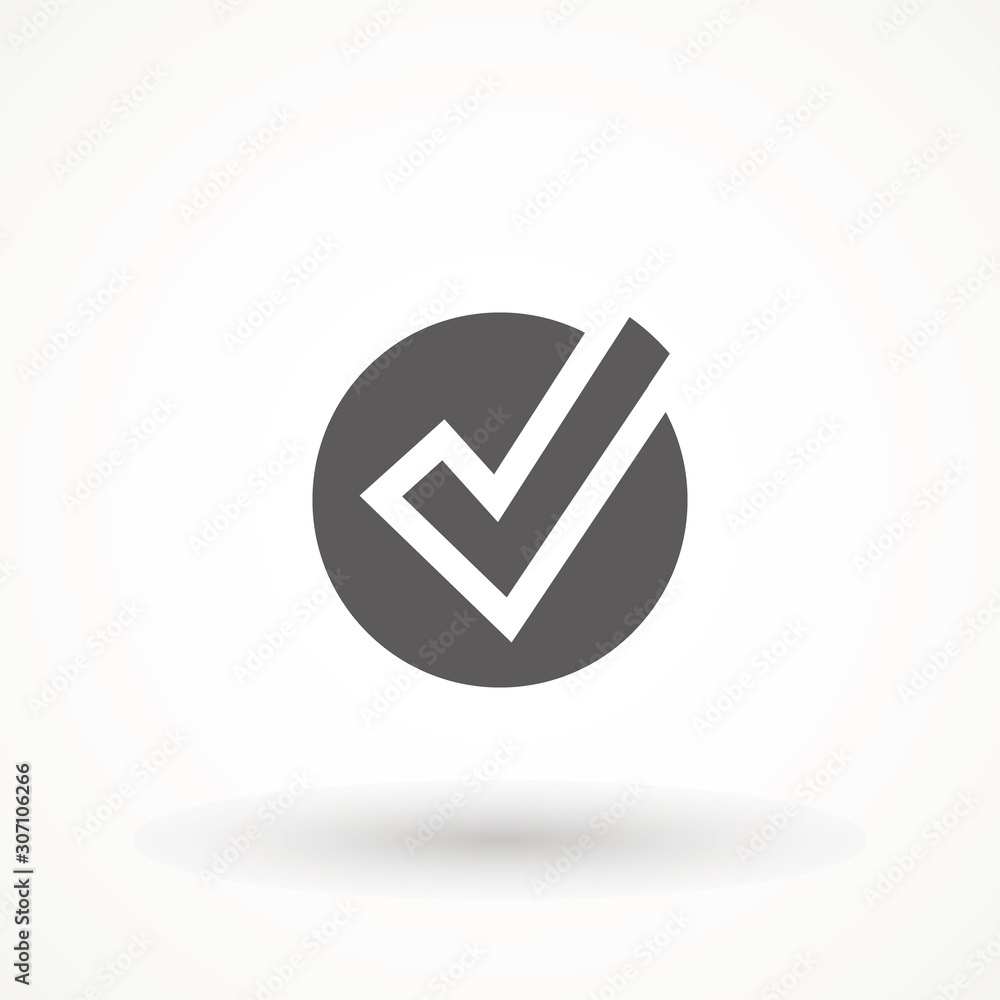 Poster tick sign. checkmark ok icon, simple mark graphic design. circle symbol yes button for vote, check b
