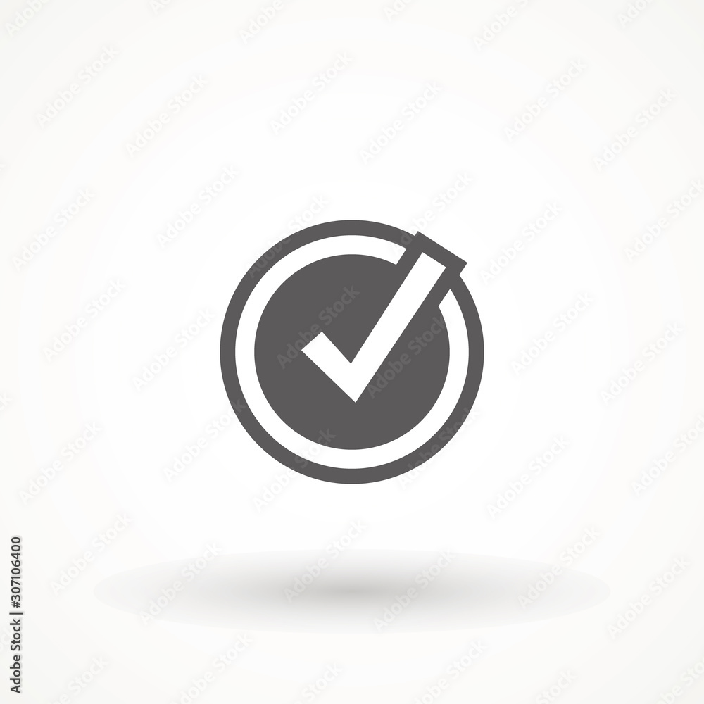 Poster tick sign. checkmark ok icon, simple mark graphic design. circle symbol yes button for vote, check b