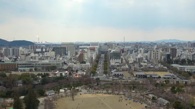 Himeji cityscape from Himeji castle keep in Hyogo, Japan. 4K