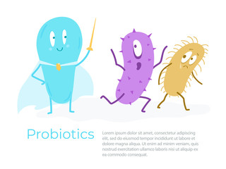 Good probiotics defeat pathogenic bacteria. Vector illustration.