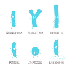 Types of useful probiotics. Vector illustration.