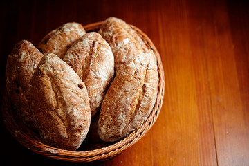 Baguette bread in basket background