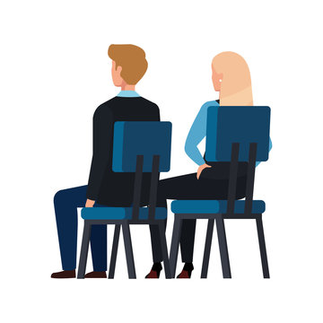 Back Business People Sitting In Chair Isolated Icon Vector Illustration Design