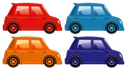 Set of four pictures of cars in different colors