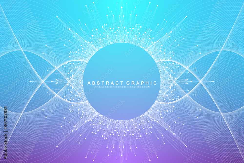 Poster Geometric abstract background expansion of life. Colorful explosion background with connected line and dots, wave flow. Graphic background explosion, motion burst. Scientific vector illustration