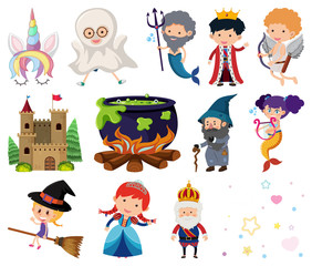 Set of isolated objects theme fairytales