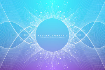 Geometric abstract background expansion of life. Colorful explosion background with connected line and dots, wave flow. Graphic background explosion, motion burst. Scientific vector illustration