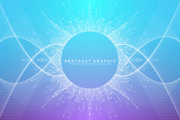 Geometric abstract background expansion of life. Colorful explosion background with connected line and dots, wave flow. Graphic background explosion, motion burst. Scientific vector illustration