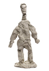 Fototapeta na wymiar Grey modelling clay figure of human, sculpture isolated on white background