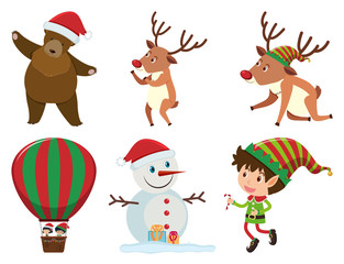 Christmas set with elf and reindeers